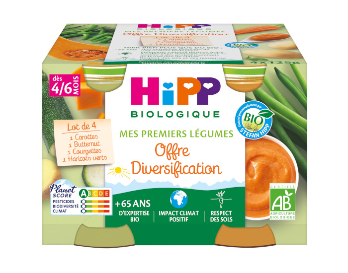 HIPP Mes Premiers Lgumes - Carotte, Butternut, Courgette, Haricot Vert - 4 x 125 g