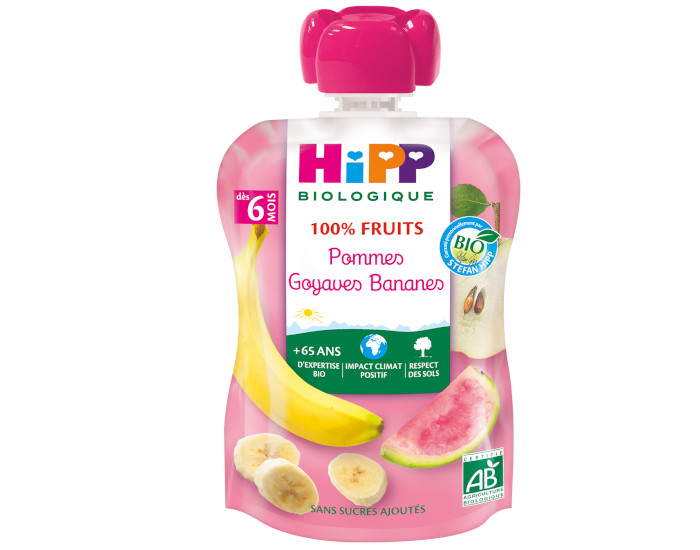 HIPP Gourde 100% Fruits - Ds 6 Mois - 90g Pomme Goyave Banane