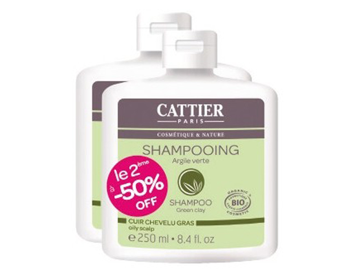 CATTIER Lot de 2 Shampooings Argile Verte - 2 x 250 ml