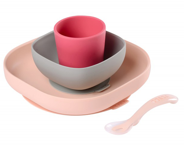 BEABA Set Vaisselle Silicone 4 Pices - Pink