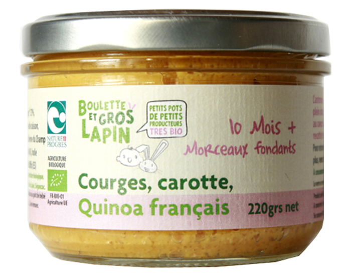 BOULETTE ET GROS LAPIN Petit Pot Courges Carotte Quinoa - Ds 10 mois - 220 g