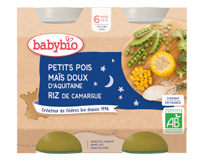 BABYBIO Petits Pots Bonne Nuit - 2x200g - Ds 6 mois