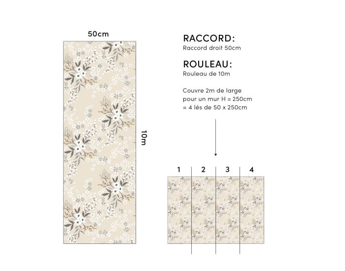 LILIPINSO Papier Peint - Braylynn - Floral - Beige Rouleau 10 m (3)