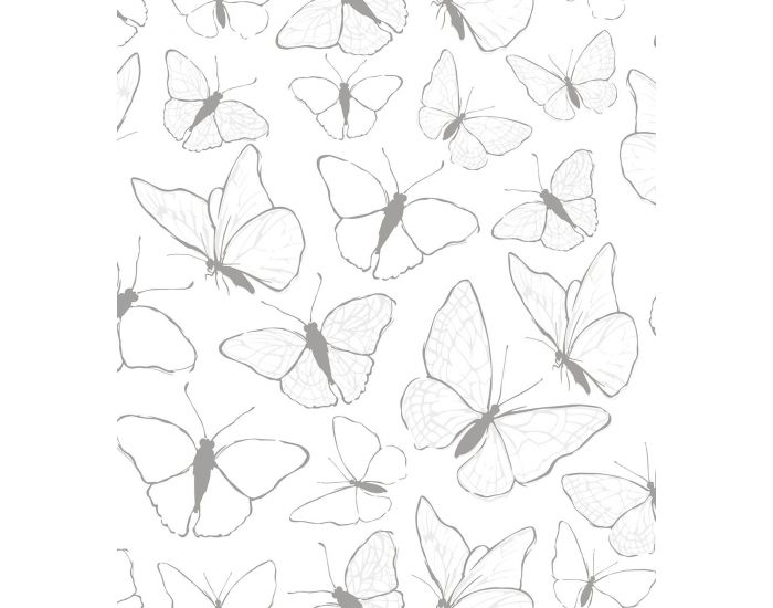 LILIPINSO Papier Peint - Picnic Day - Papillons - Bleu Gris Rouleau 10 m (1)