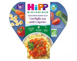 HIPP Assiette Mon Diner Bonne Nuit - 200, 230g ou 260g Conchiglie aux petits lgumes - 18M