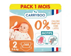 CARRYBOO Couches cologiques Non Irritantes - Lot x6 T2 / 3-6kg / LotX6 / 336 couches
