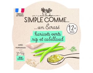 SIMPLE COMME Assiette - Ds 12 mois - 200 g Haricots Verts Cabillaud Riz