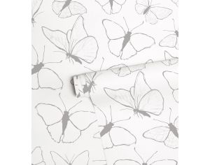 LILIPINSO Papier Peint - Picnic Day - Papillons - Bleu Gris Rouleau 10 m