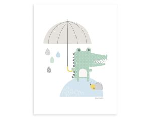 LILIPINSO - Affiche Seule - Smile It's Raining - Crocodile et son Parapluie 
