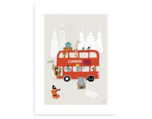 LILIPINSO Affiche Seule - Bus Londonien et Animaux - London