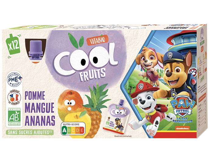 VITABIO Pack Famille Cool Fruits La Pat' Patrouille Pomme Mangue Ananas - 12x90g