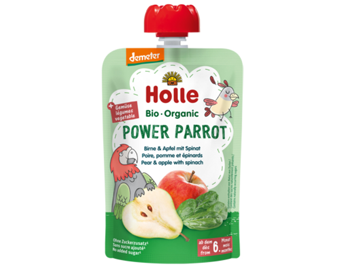 HOLLE Gourde Power Parrot Poire Pomme Epinard - 100 g - Ds 6 mois