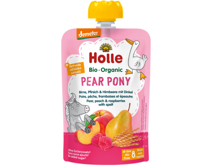 HOLLE Gourde Pear Pony Poire Pche Framboise et Epeautre - 100 g - Ds 8 mois