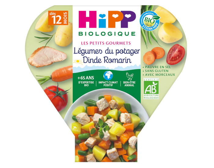 HIPP Assiette - Les Petits Gourmets - 200, 230g ou 260g Lgumes Dinde Romarin - 12M
