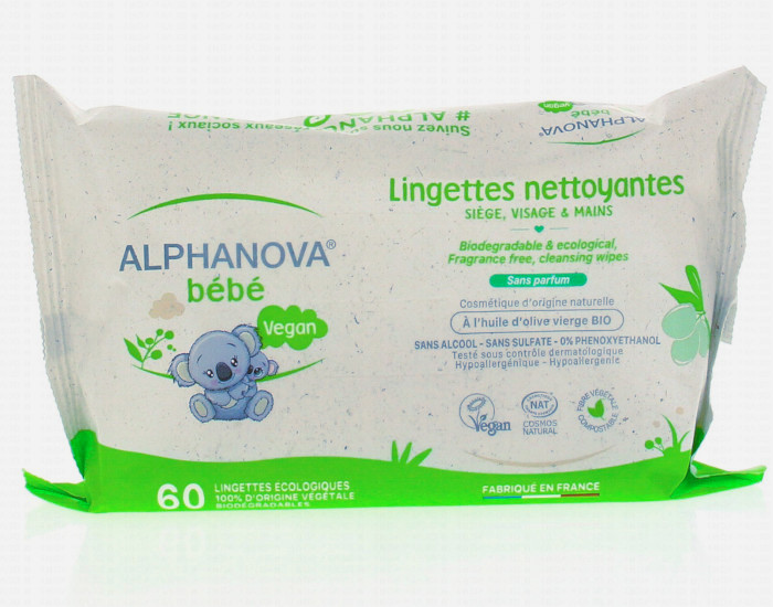 ALPHANOVA Bb Lingettes Nettoyantes Sans Parfum - 60 Lingettes