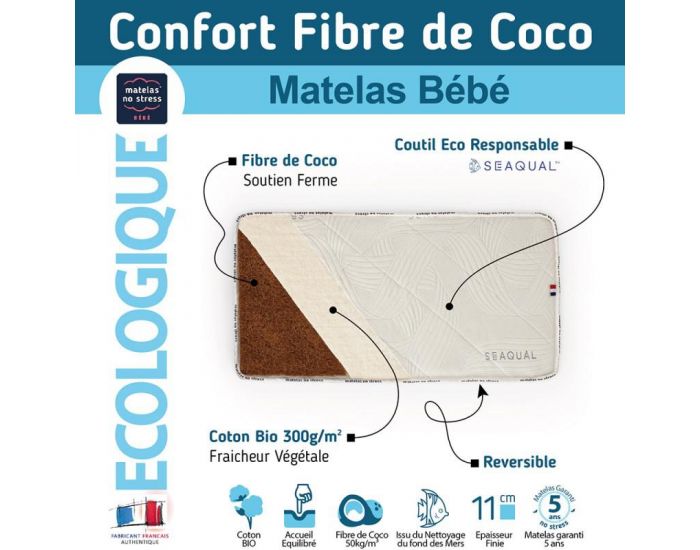 MATELAS NO STRESS Matelas Bb Fibres de Coco - Coutil Seaqual - 10 cm (5)