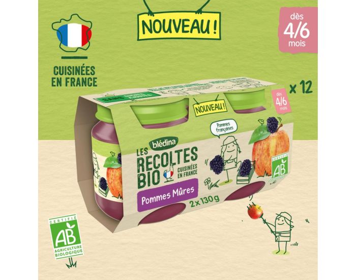 BLEDINA Les Recoltes Bio - 12x(2x130g) - Pommes Mres - Ds 6 mois (2)