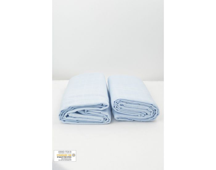 KADOLIS Lot de 2 Maxi Langes 100% Coton Bio Imprims Etoiles Bleu Ciel (12)