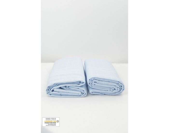 KADOLIS Lot de 2 Maxi Langes 100% Coton Bio Imprims Etoiles Bleu Ciel (9)