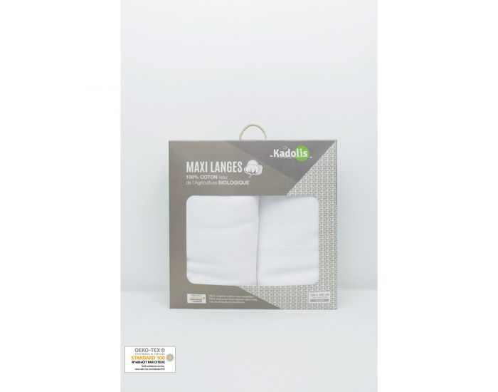 KADOLIS Lot de 2 Maxi Langes 100% Coton Bio Imprims Etoiles Blanc 120 x 120 cm (10)