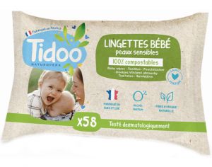 TIDOO Lingettes Bb Bio Compostables Sans Parfum au Calendula Bio - 58 Lingettes