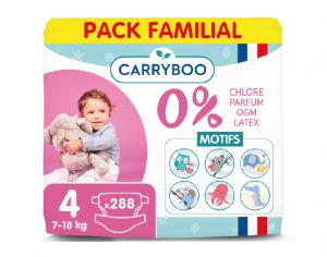 CARRYBOO Couches cologiques Non Irritantes - Lot x6 T4 / 7-18kg / LotX6 /288 couches