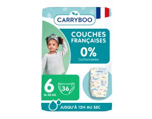 CARRYBOO Couches cologiques Non Irritantes T6 / 16-30 kg / 34 couches
