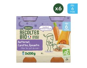 BLEDINA Les Rcoltes Bio - 6x(2x200g) Petits Pots - Butternut, Carottes et Epautre - Ds 6 mois